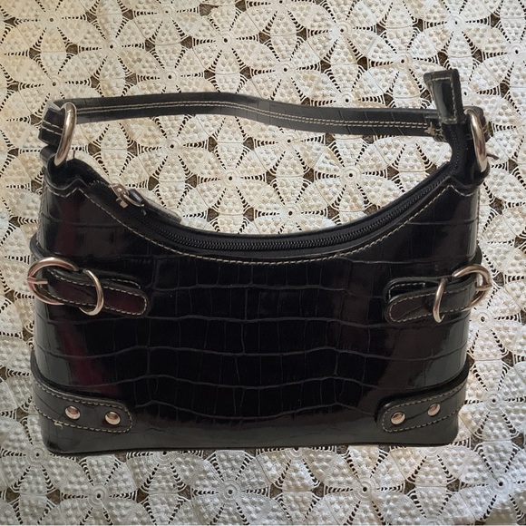 Small Black Vinyl Reptile Print Shoulder Bag - Picture 3 of 7